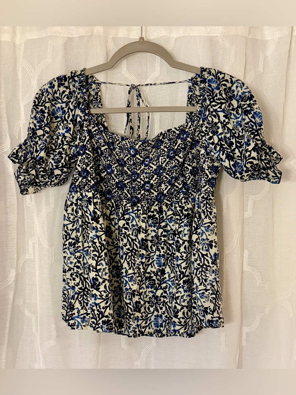 NWT Sadie & Sage Blue Floral Puff Sleeve Babydoll Top XS